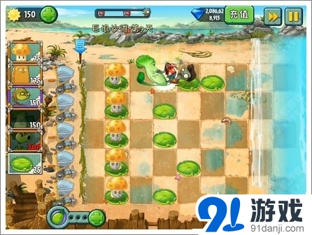 植物大戰(zhàn)僵尸2巨浪沙灘第7關(guān)攻略 海陣