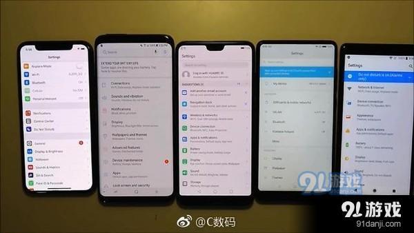 iPhone X、三星S9+、華為P20 Pro、小米MIX 2S和索尼XZ2