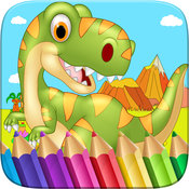 恐龙的颜色书绘制到油漆划痕着色游戏的孩子