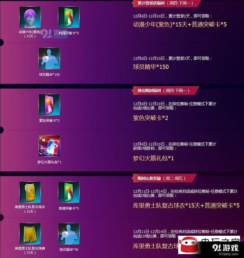 《NBA2K OL》欢度十二月周周送福利活动介绍