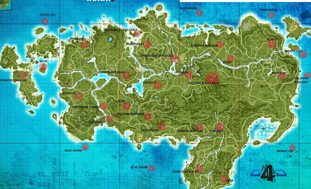 《孤岛危机3》狩猎野兽分布图